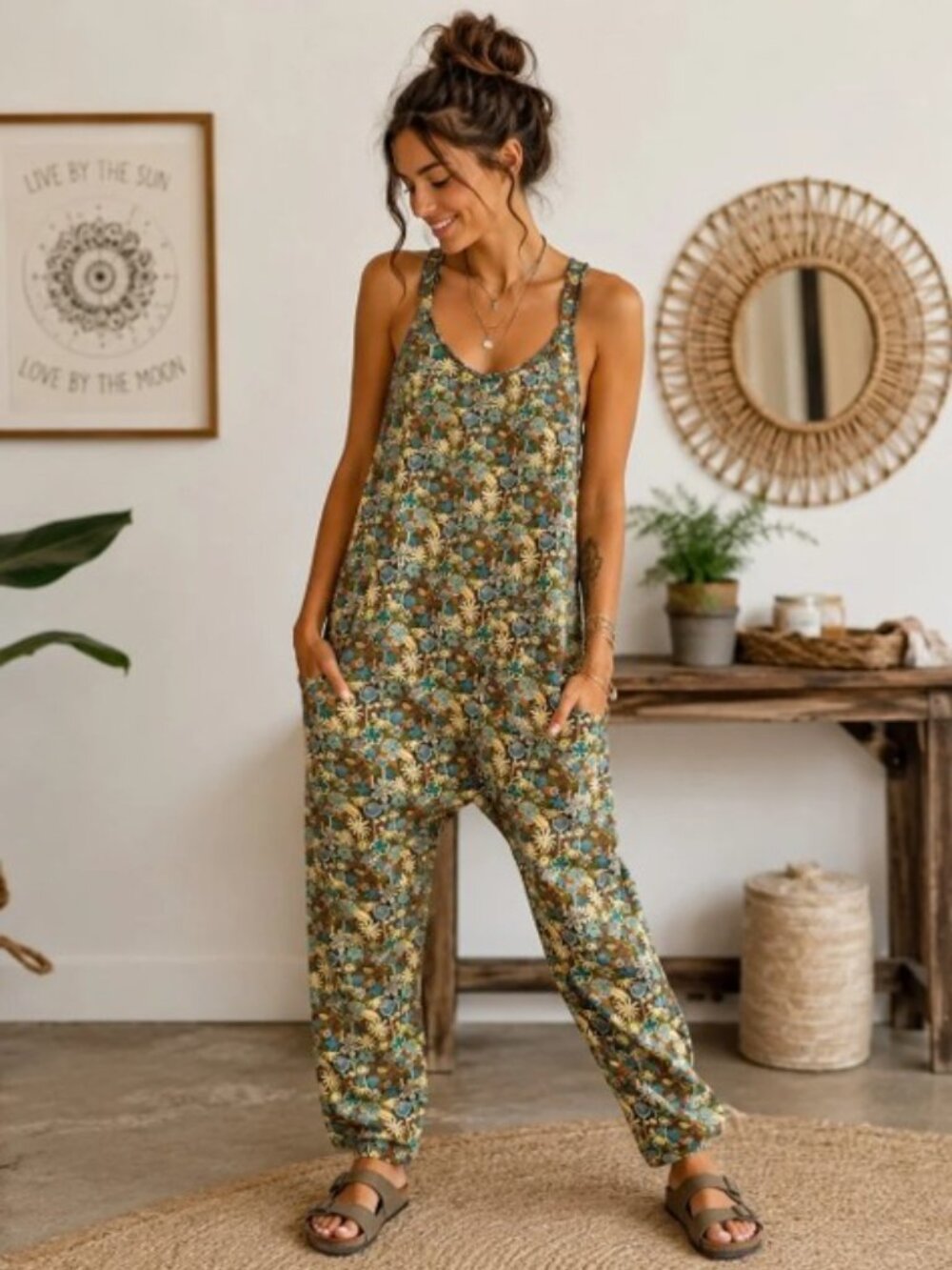 Natural Life Lucy Floral Adjustable-Strap Jumsuit, Size Small, NWT